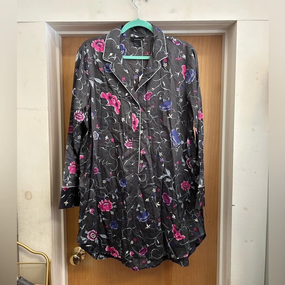 NWT! Natori Cotton Sleepwear Tunic Grey Floral - size M - MSRP $150!!!